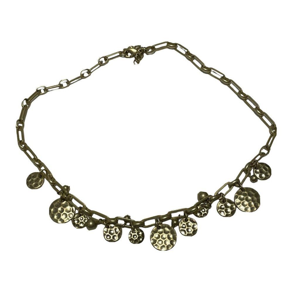 15-18” antiqued gold tone chain Link necklace hammered coin Choker